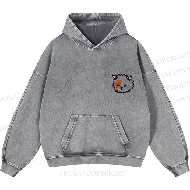 Unisex Casual David Bowie Cat Printed Washed Hoodie