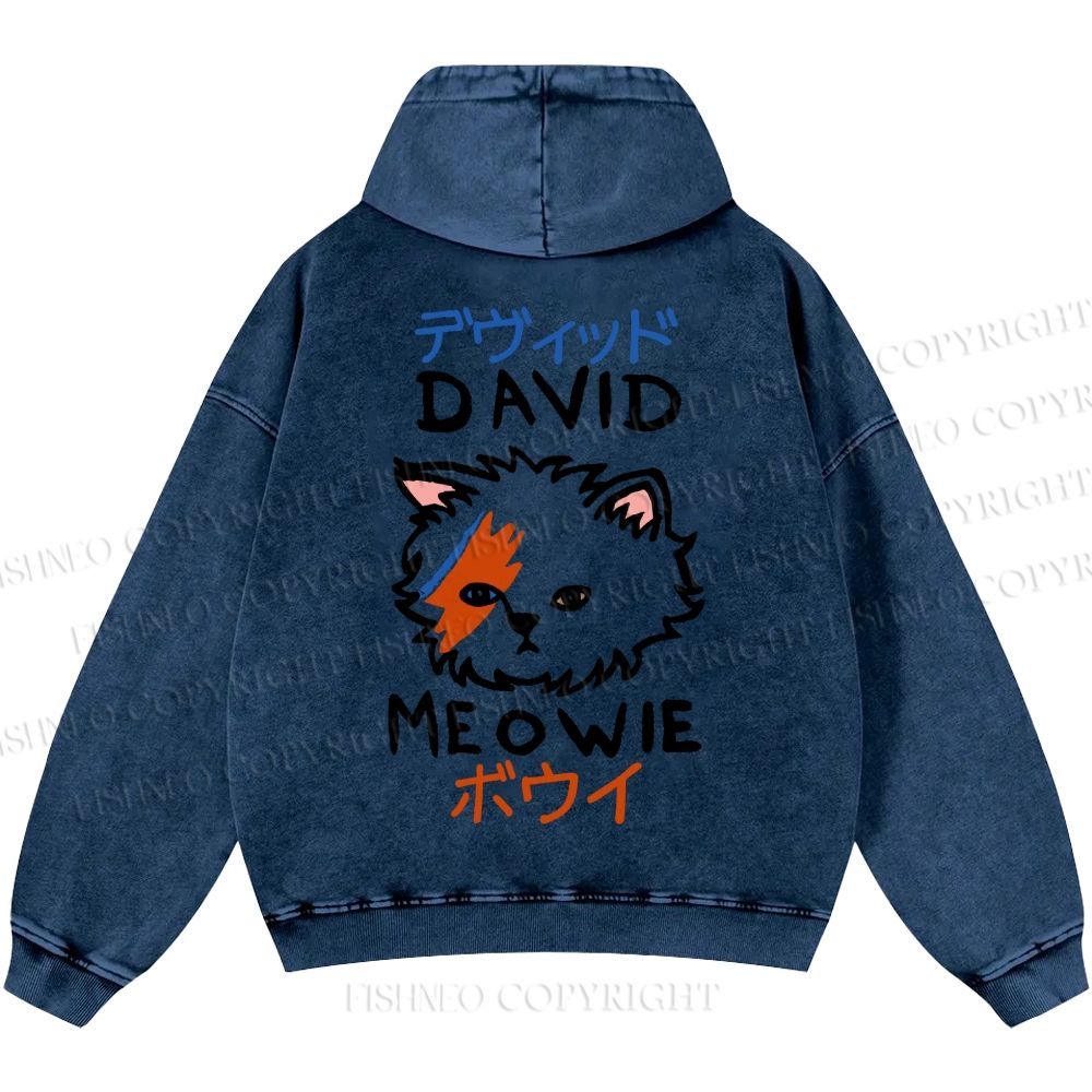 Unisex Casual David Bowie Cat Printed Washed Hoodie