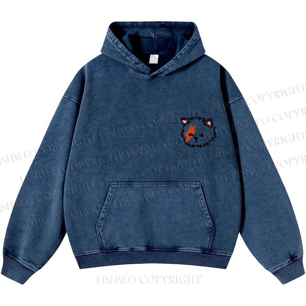 Unisex Casual David Bowie Cat Printed Washed Hoodie