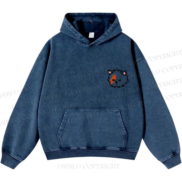 Unisex Casual David Bowie Cat Printed Washed Hoodie