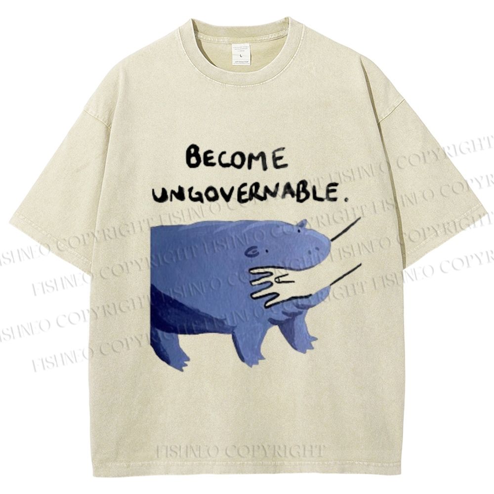 Unisex Hippo Bites Someone's Arm Printed Washed Tee