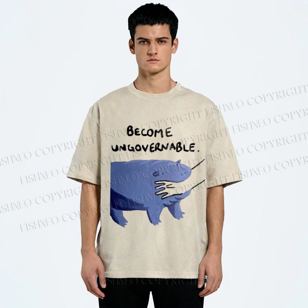 Unisex Hippo Bites Someone's Arm Printed Washed Tee