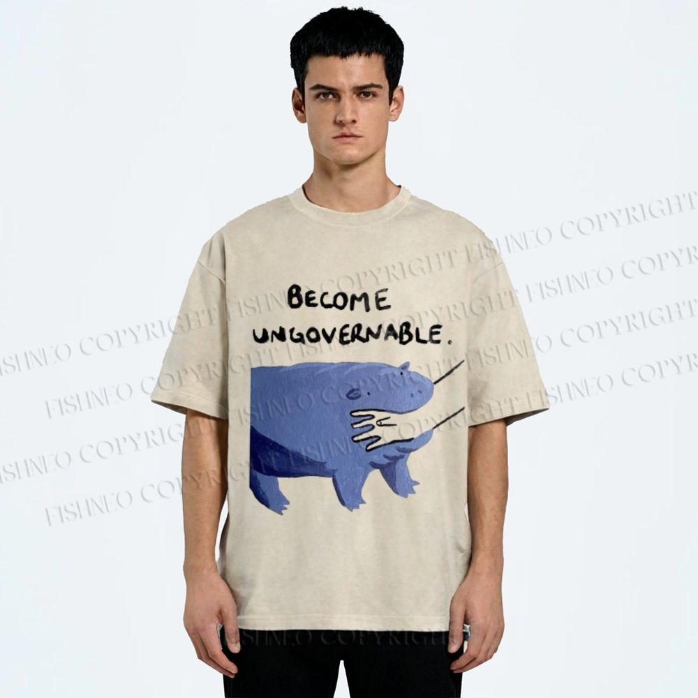 Unisex Hippo Bites Someone's Arm Printed Washed Tee