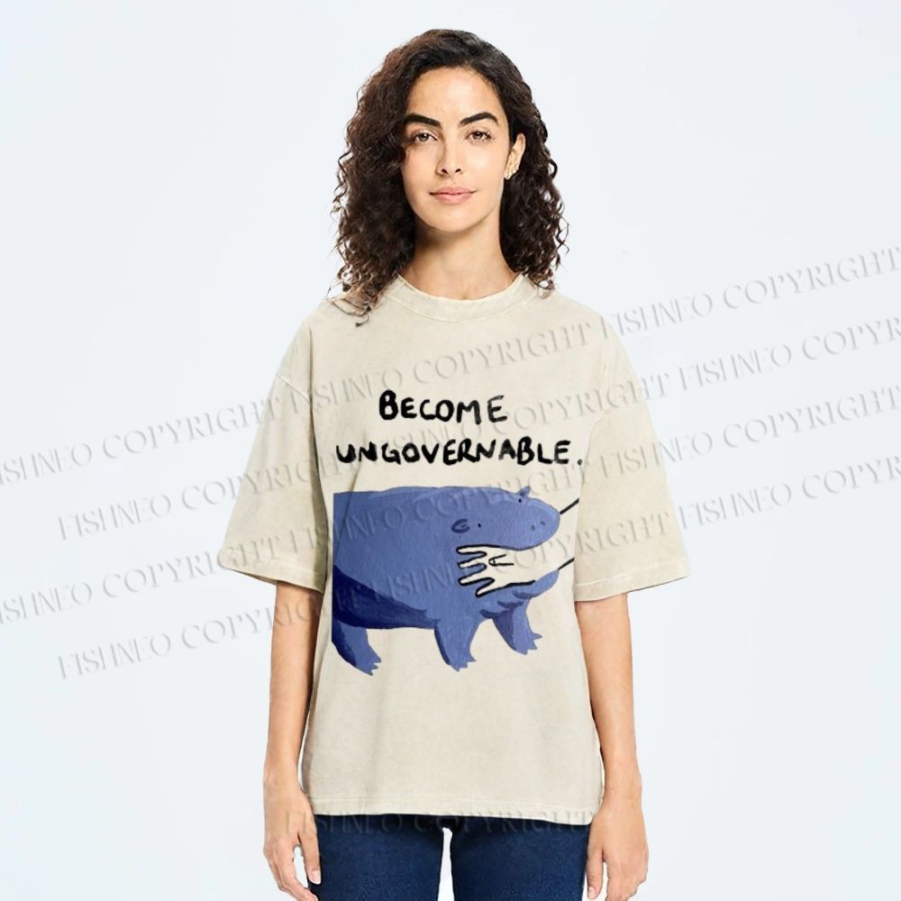 Unisex Hippo Bites Someone's Arm Printed Washed Tee