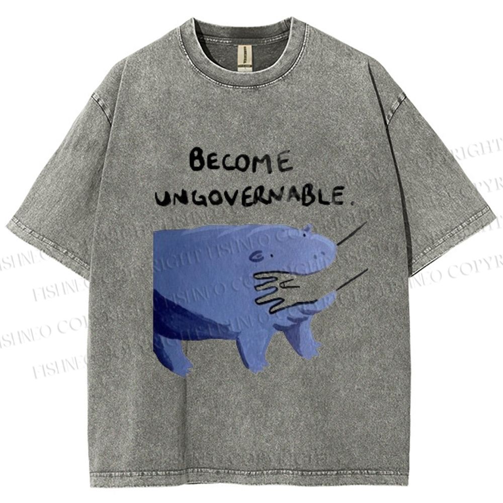 Unisex Hippo Bites Someone's Arm Printed Washed Tee