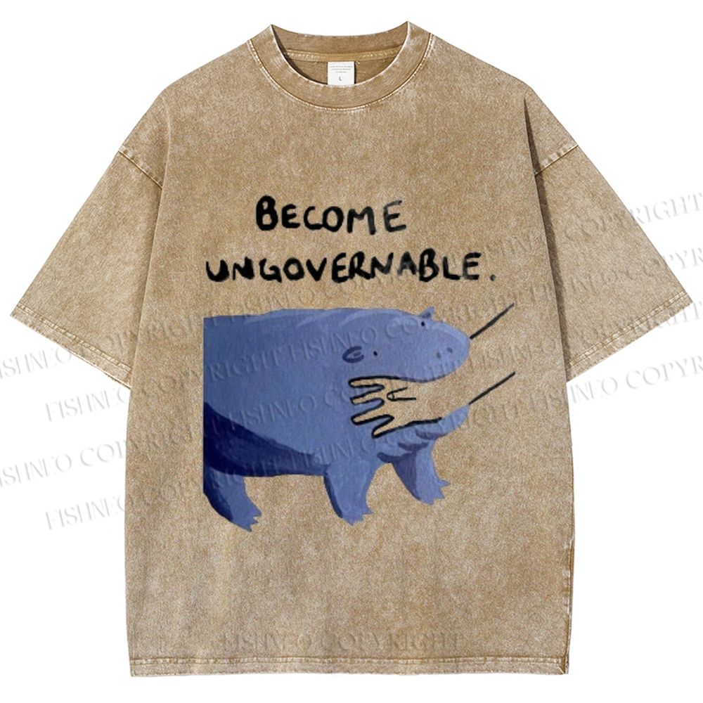 Unisex Hippo Bites Someone's Arm Printed Washed Tee