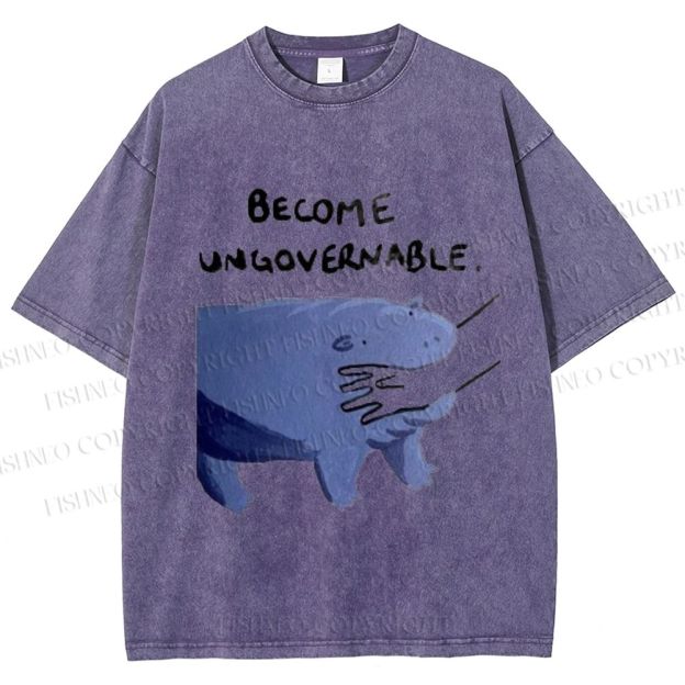 Unisex Hippo Bites Someone's Arm Printed Washed Tee