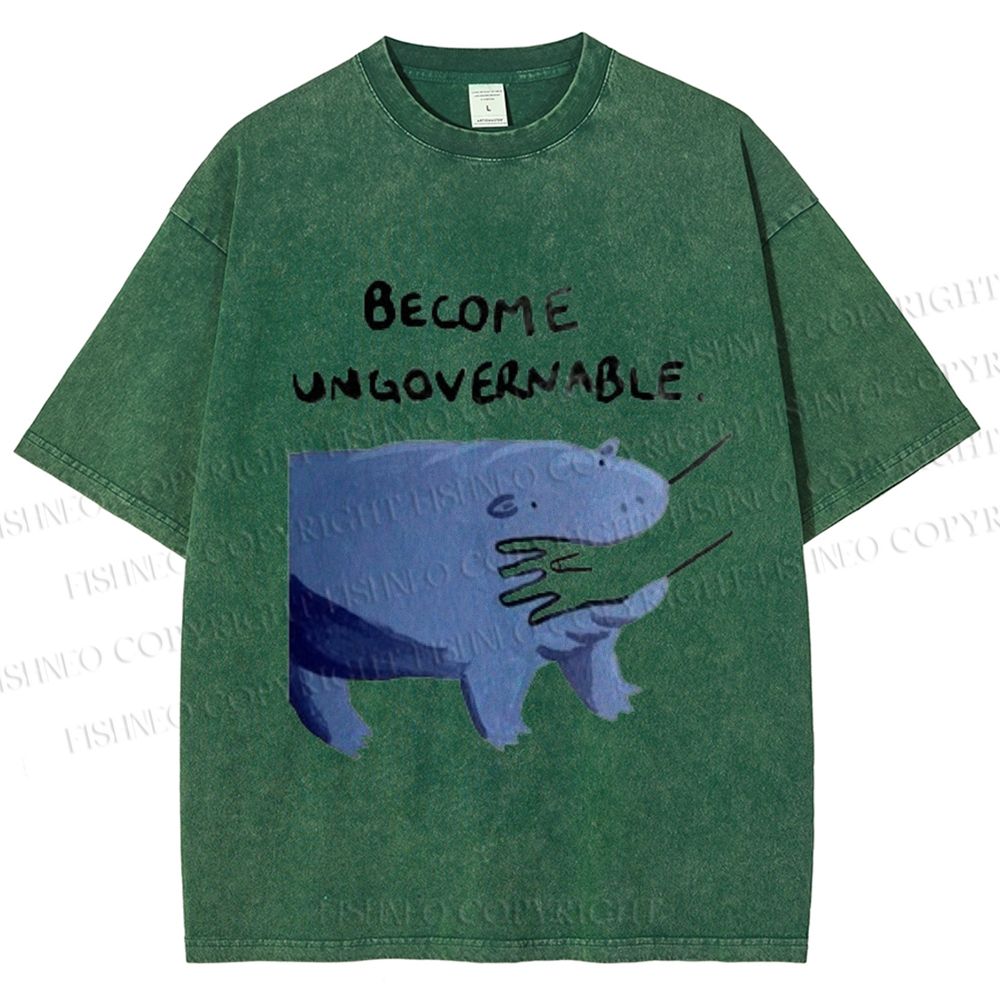 Unisex Hippo Bites Someone's Arm Printed Washed Tee