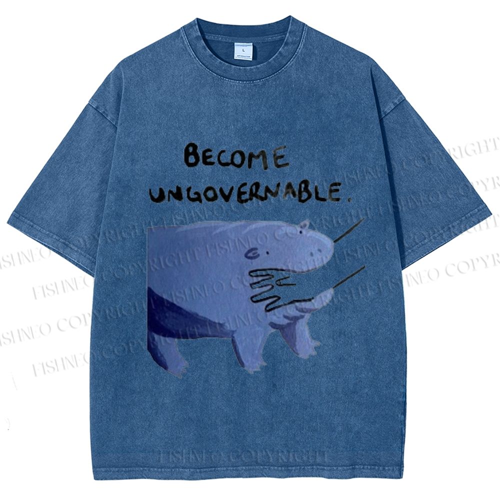 Unisex Hippo Bites Someone's Arm Printed Washed Tee