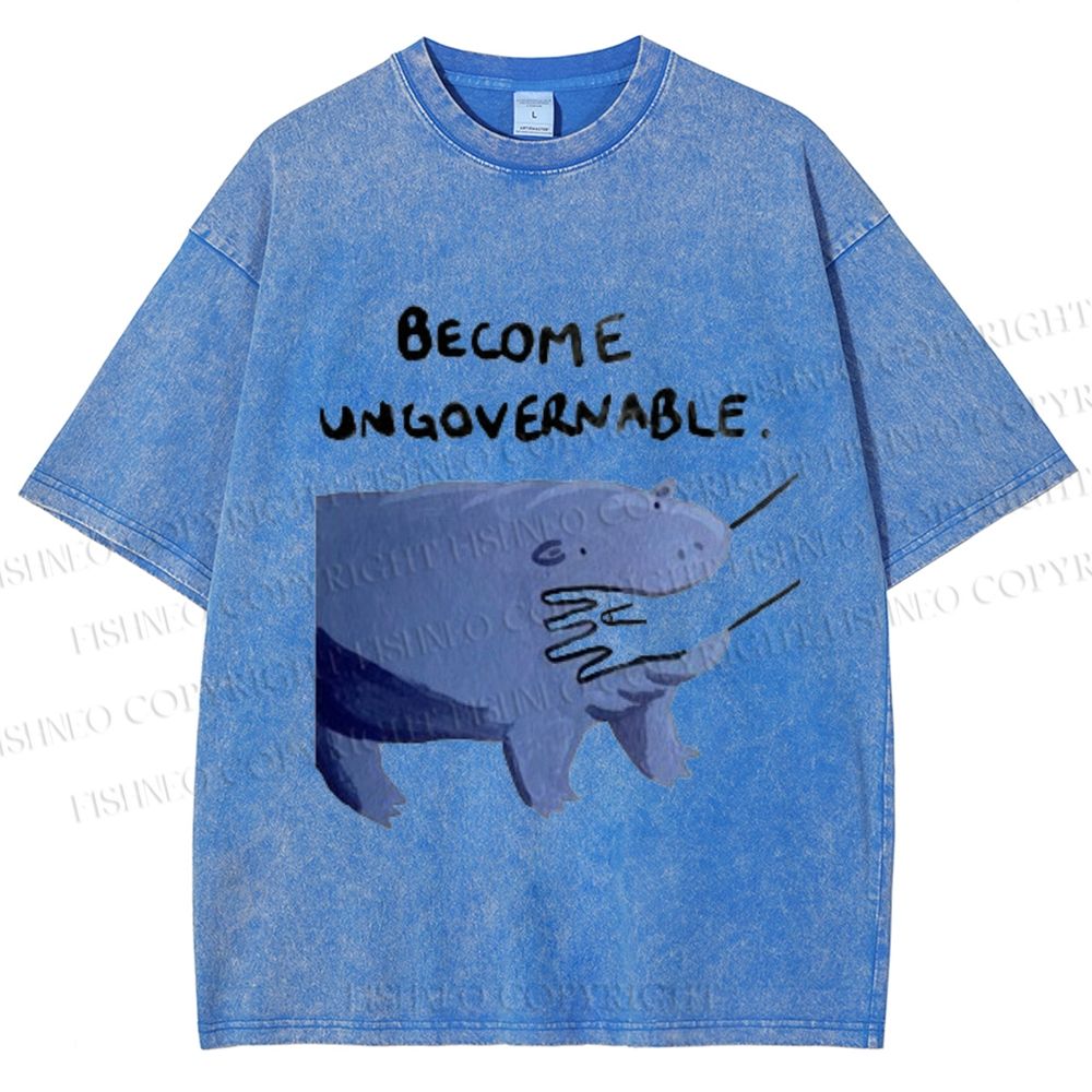 Unisex Hippo Bites Someone's Arm Printed Washed Tee