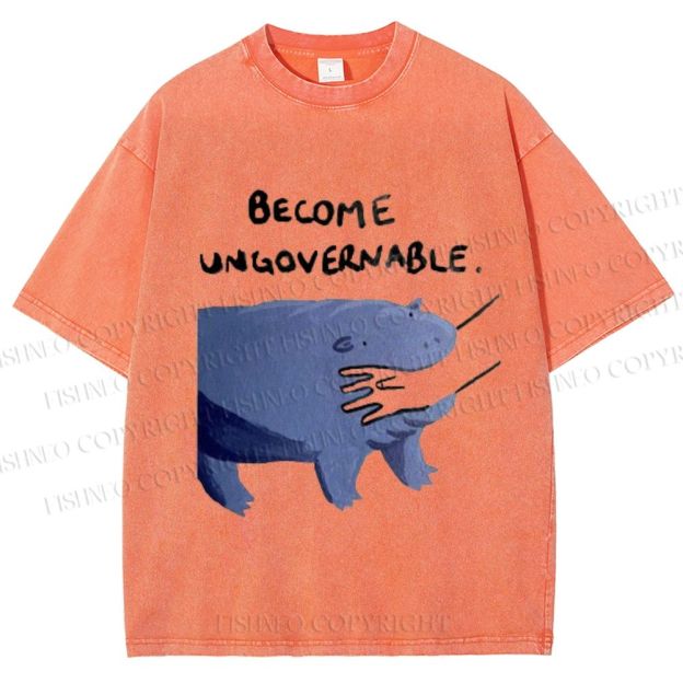 Unisex Hippo Bites Someone's Arm Printed Washed Tee