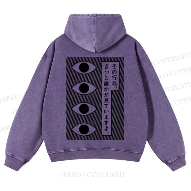 Casual Geometric Art Eyes Printed Washed Hoodie