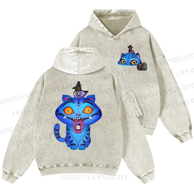 Unisex Casual Kpop Demon Hunters Tiger Printed Washed Hoodie