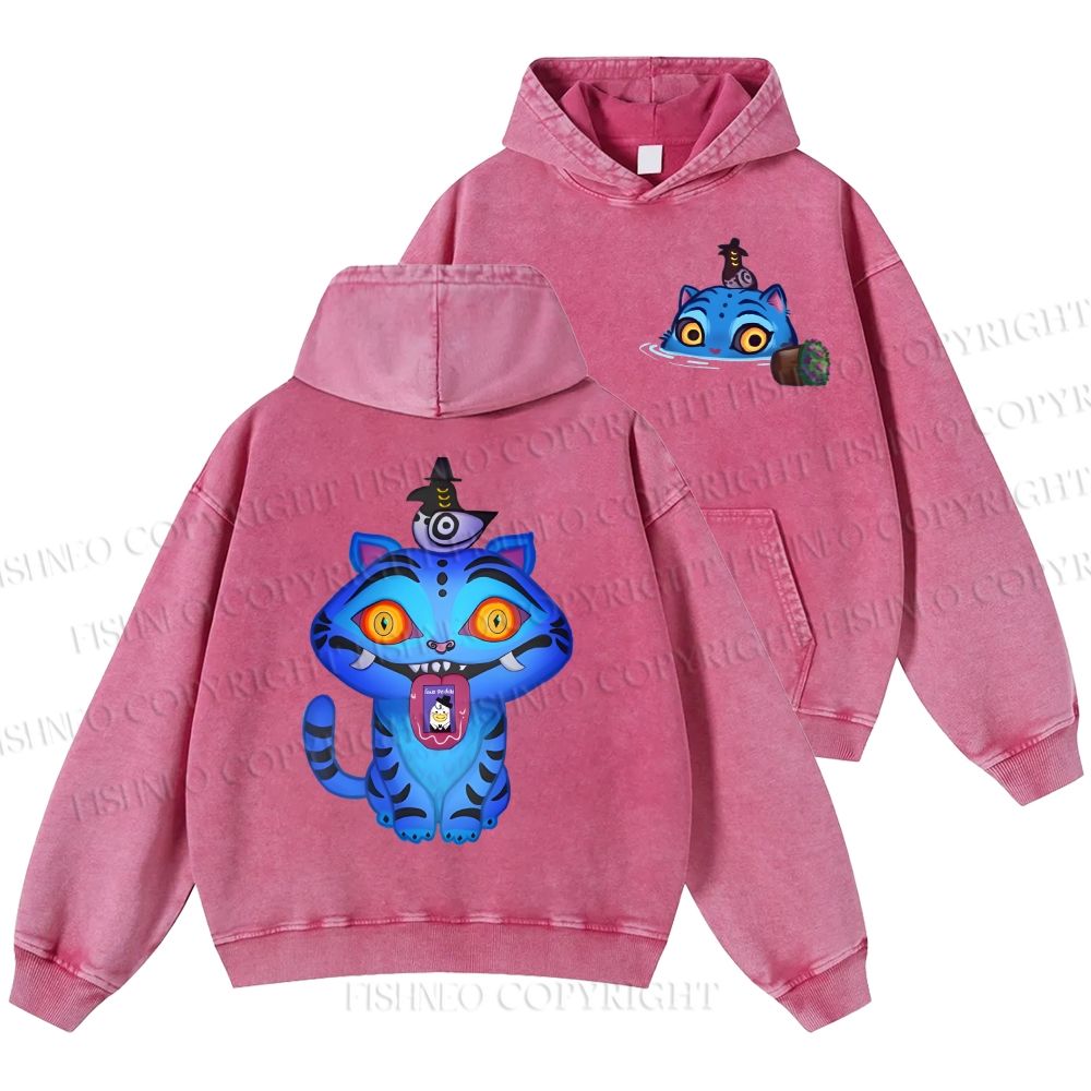 Unisex Casual Kpop Demon Hunters Tiger Printed Washed Hoodie