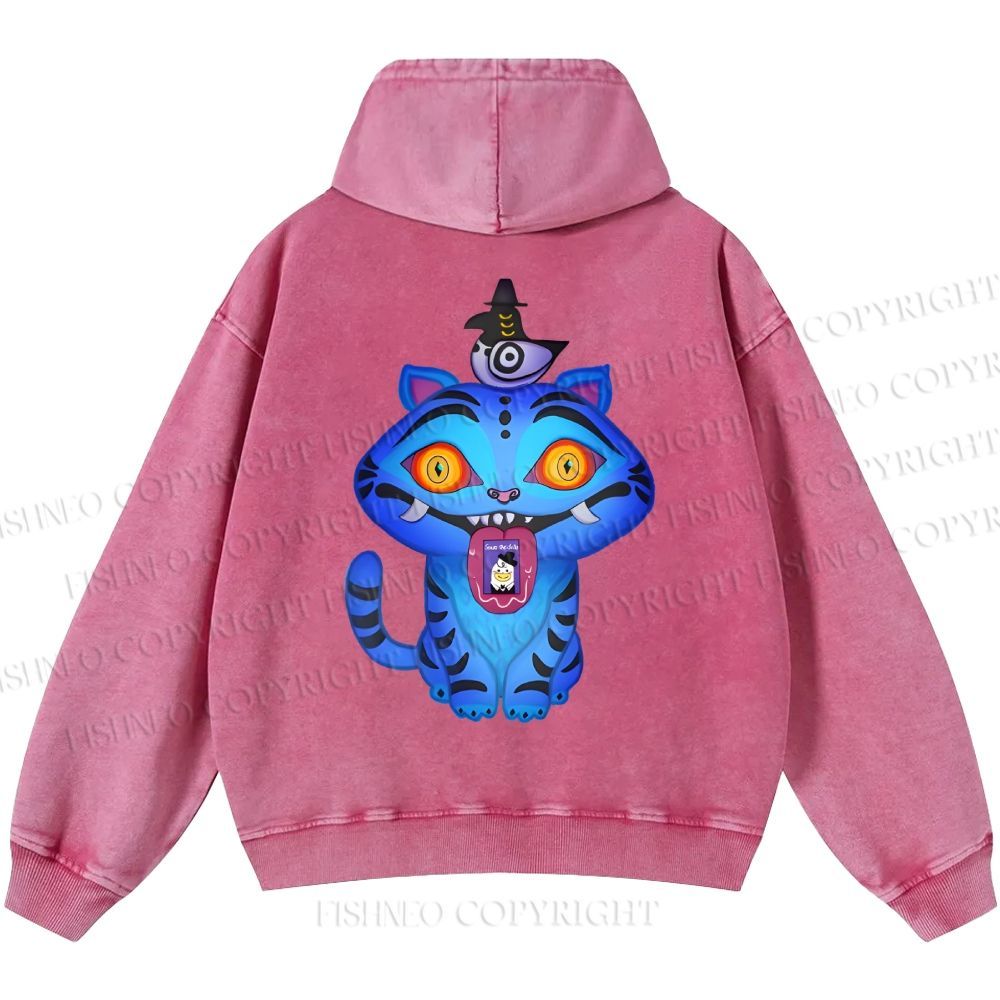 Unisex Casual Kpop Demon Hunters Tiger Printed Washed Hoodie