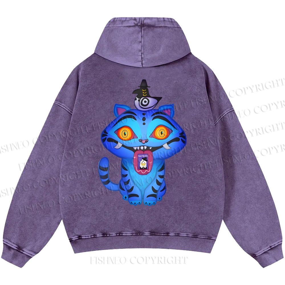 Unisex Casual Kpop Demon Hunters Tiger Printed Washed Hoodie