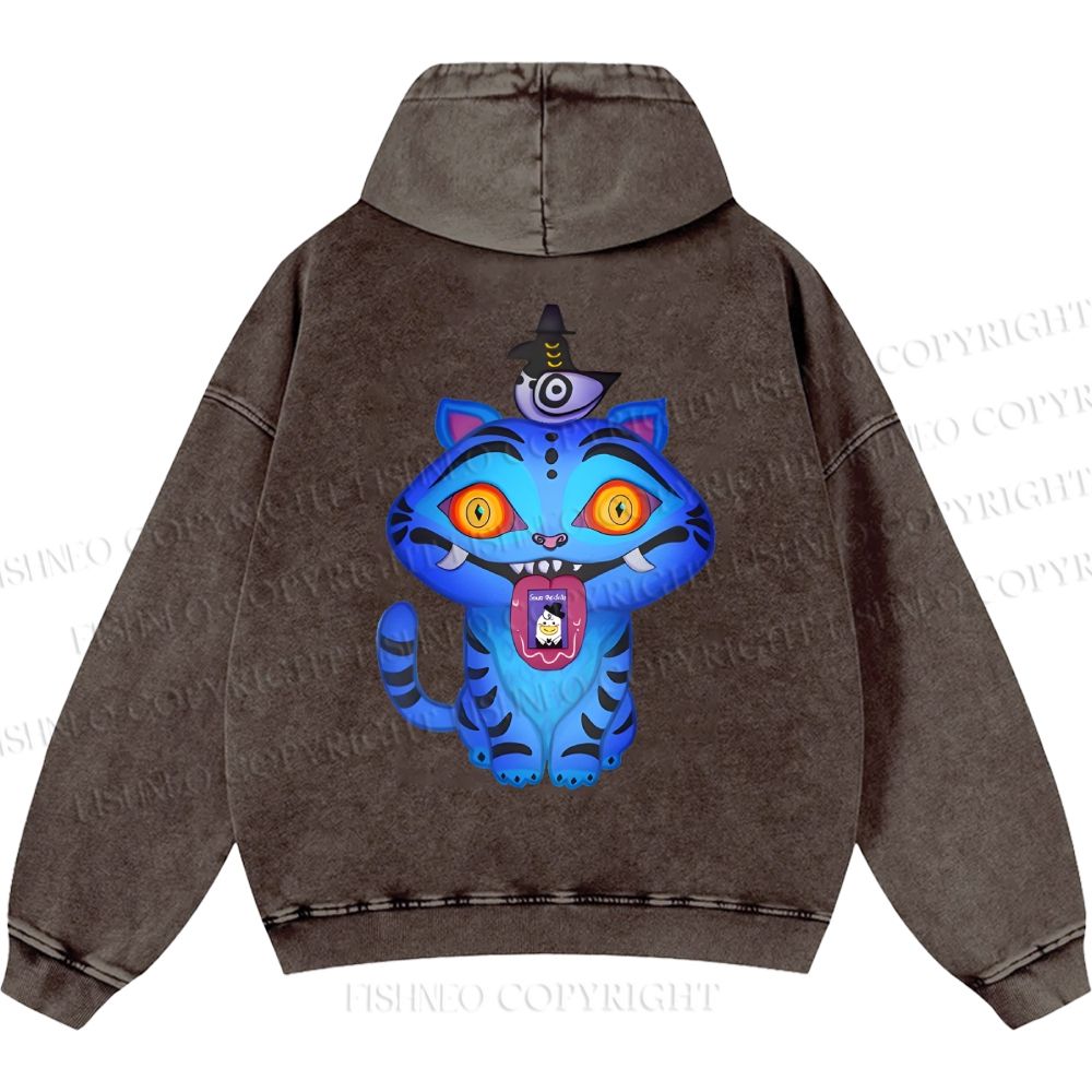 Unisex Casual Kpop Demon Hunters Tiger Printed Washed Hoodie