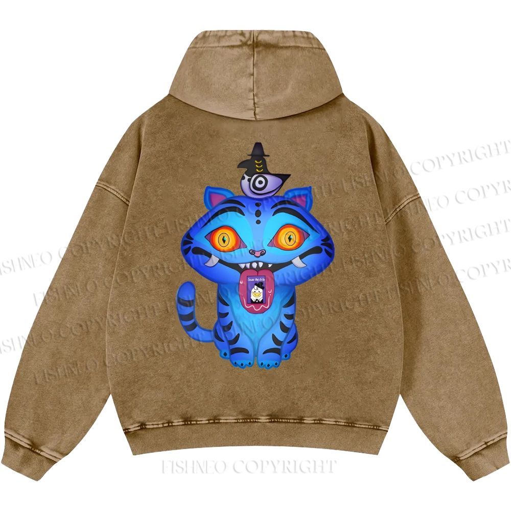 Unisex Casual Kpop Demon Hunters Tiger Printed Washed Hoodie