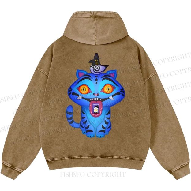 Unisex Casual Kpop Demon Hunters Tiger Printed Washed Hoodie
