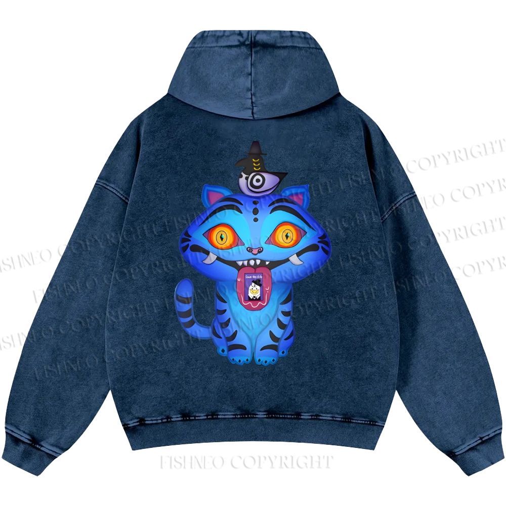 Unisex Casual Kpop Demon Hunters Tiger Printed Washed Hoodie