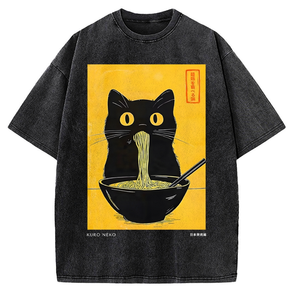 Ramen Cat Japanese Art Vintage Washed T-shirt