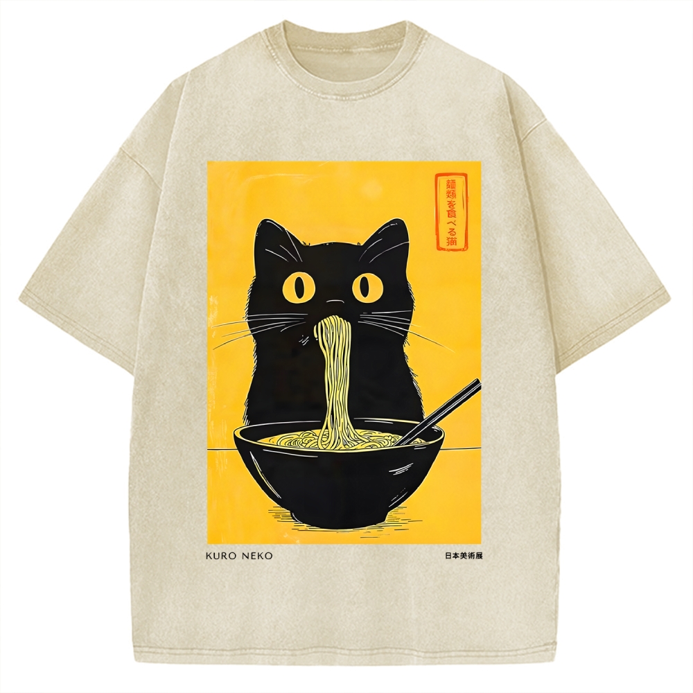 Ramen Cat Japanese Art Vintage Washed T-shirt