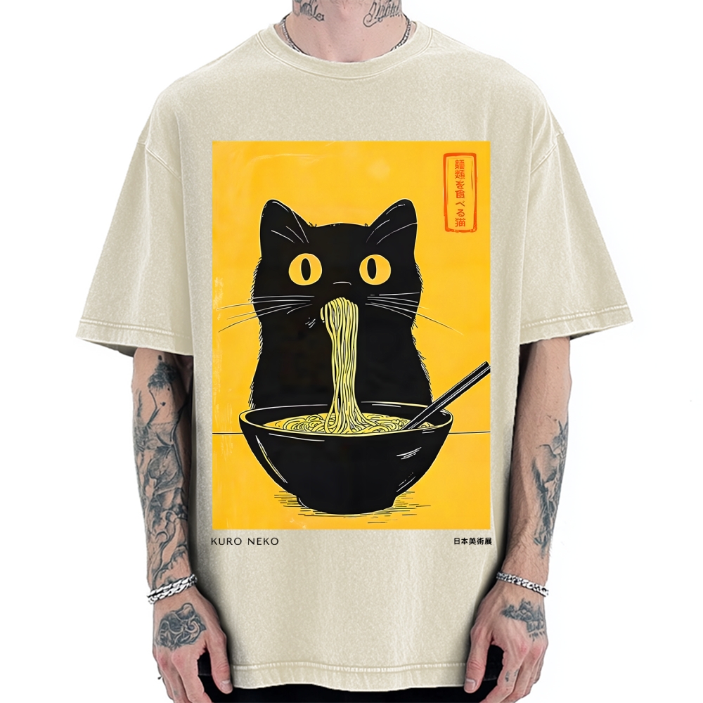 Ramen Cat Japanese Art Vintage Washed T-shirt