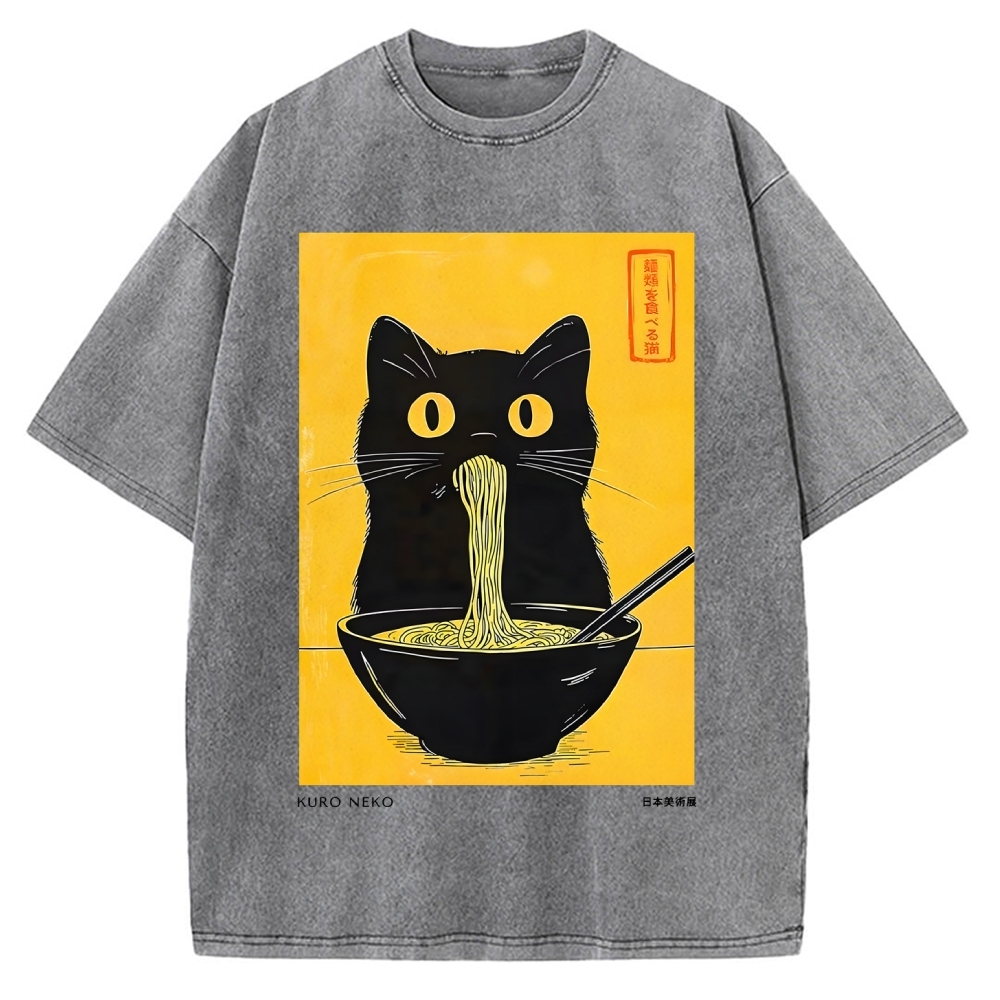 Ramen Cat Japanese Art Vintage Washed T-shirt