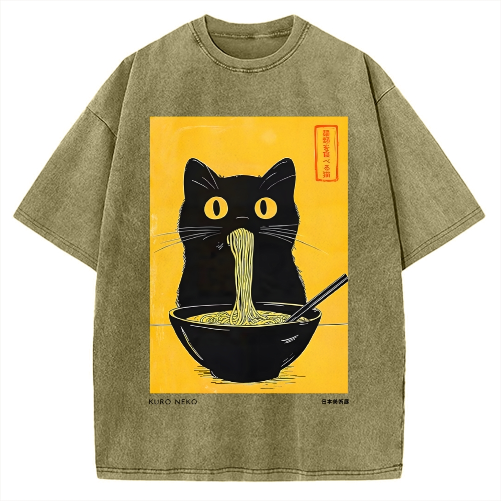 Ramen Cat Japanese Art Vintage Washed T-shirt