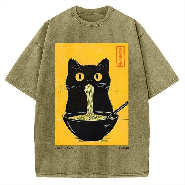 Ramen Cat Japanese Art Vintage Washed T-shirt