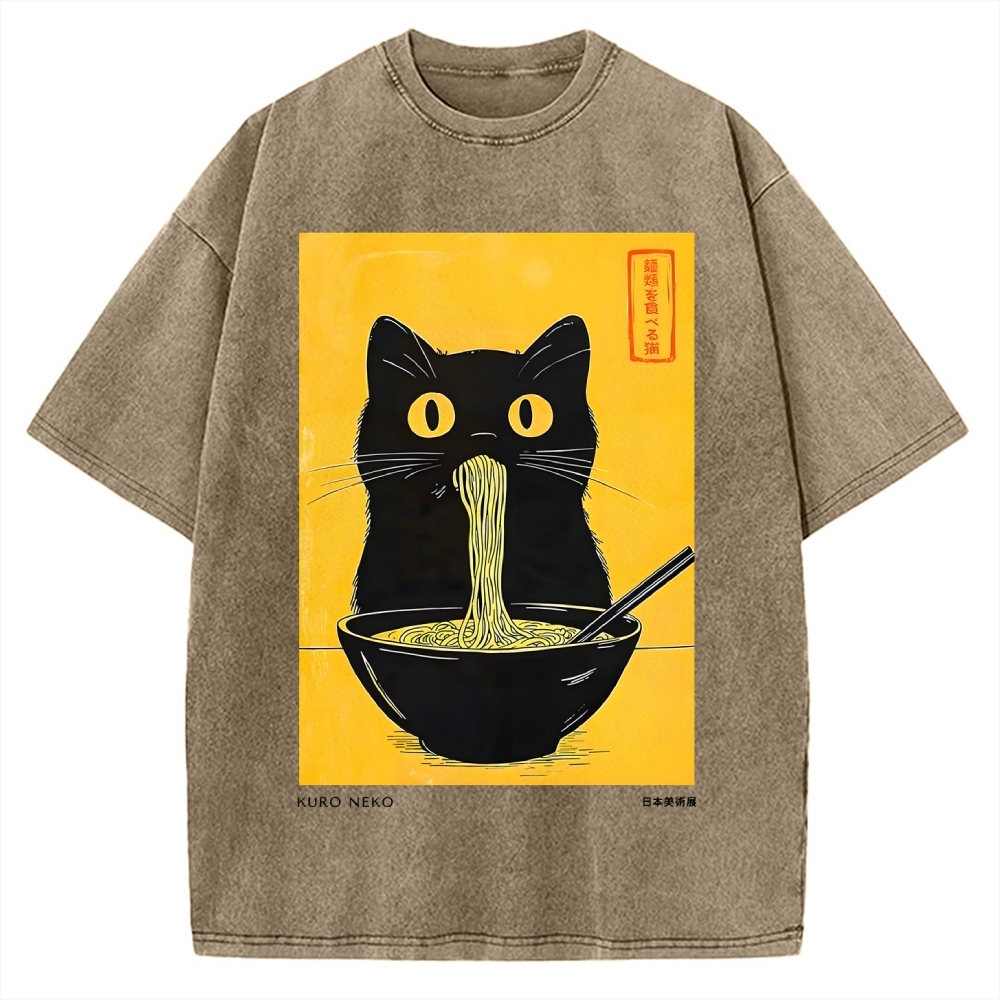 Ramen Cat Japanese Art Vintage Washed T-shirt
