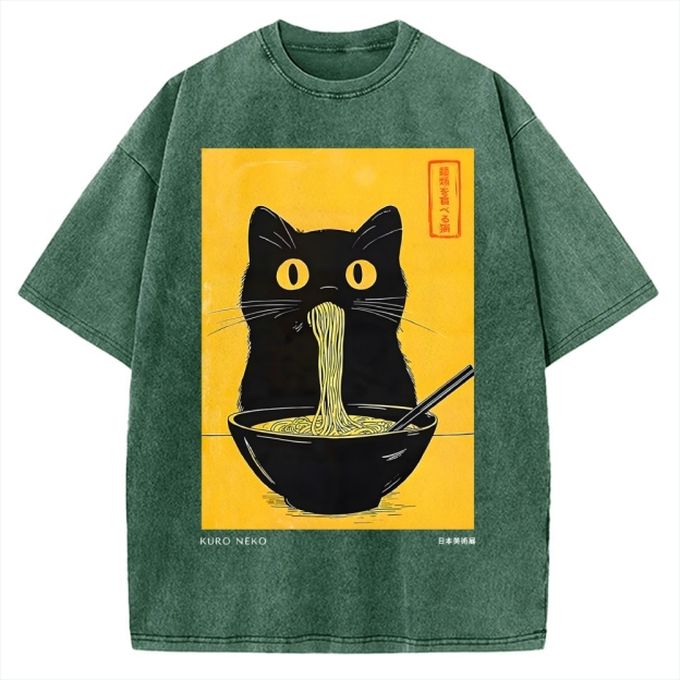 Ramen Cat Japanese Art Vintage Washed T-shirt