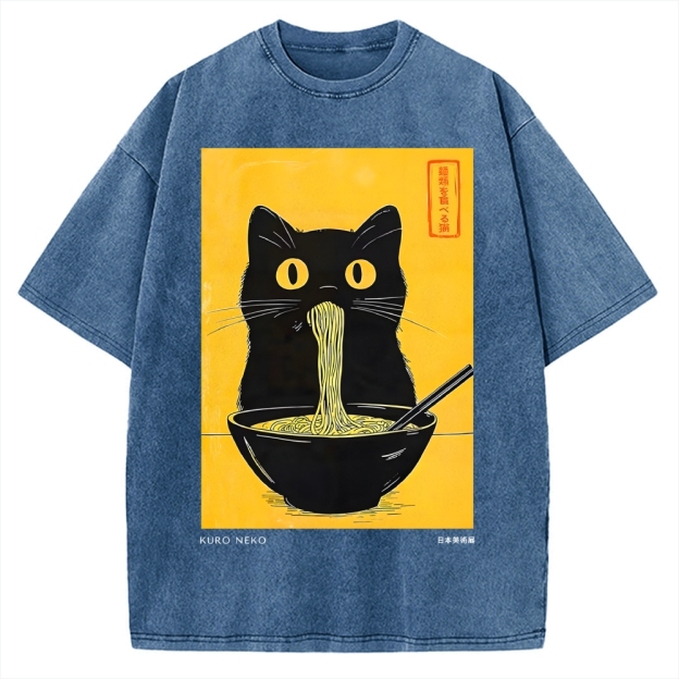 Ramen Cat Japanese Art Vintage Washed T-shirt