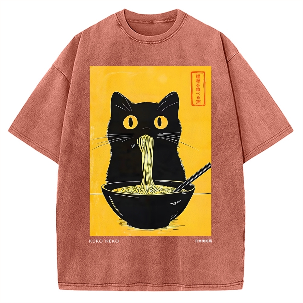Ramen Cat Japanese Art Vintage Washed T-shirt