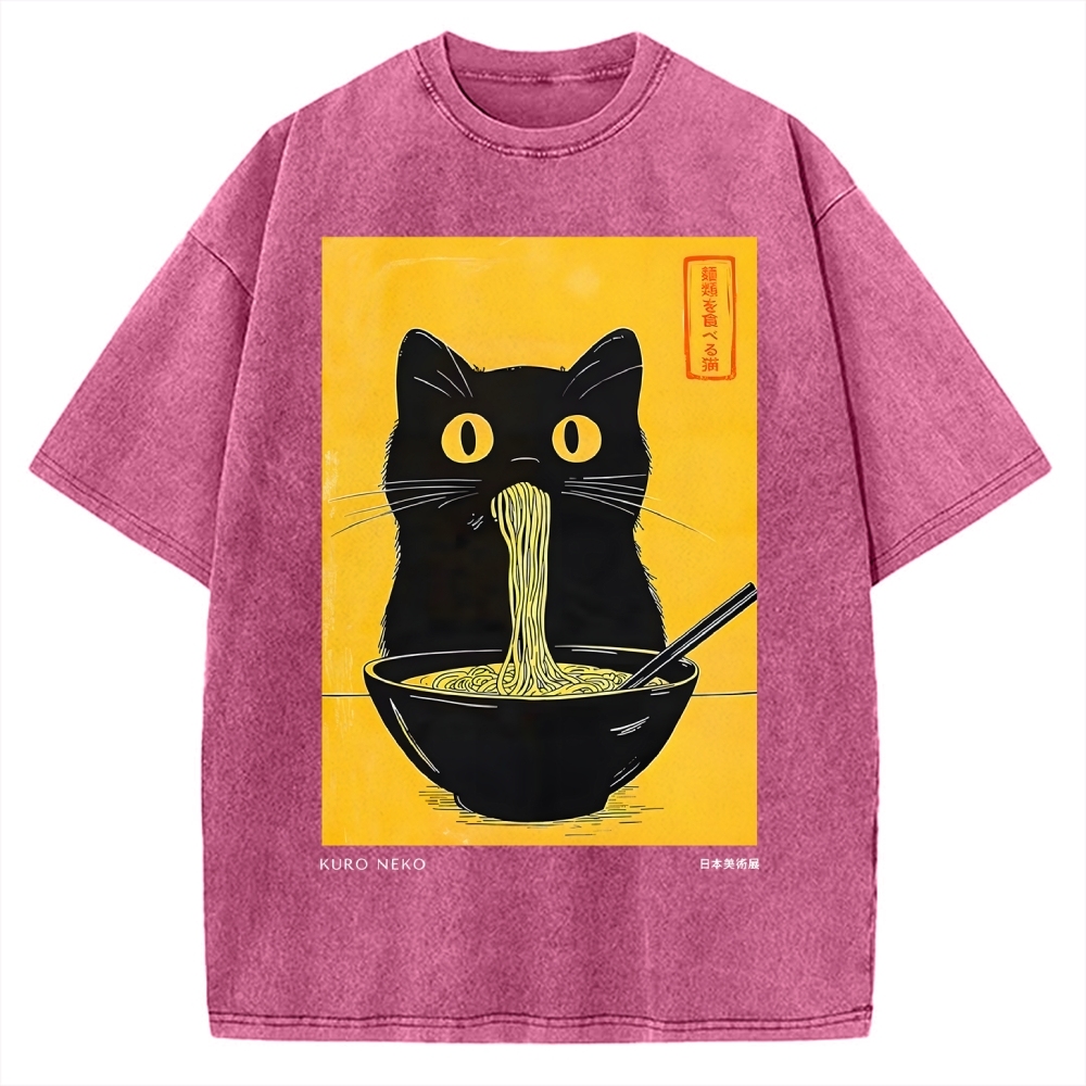 Ramen Cat Japanese Art Vintage Washed T-shirt