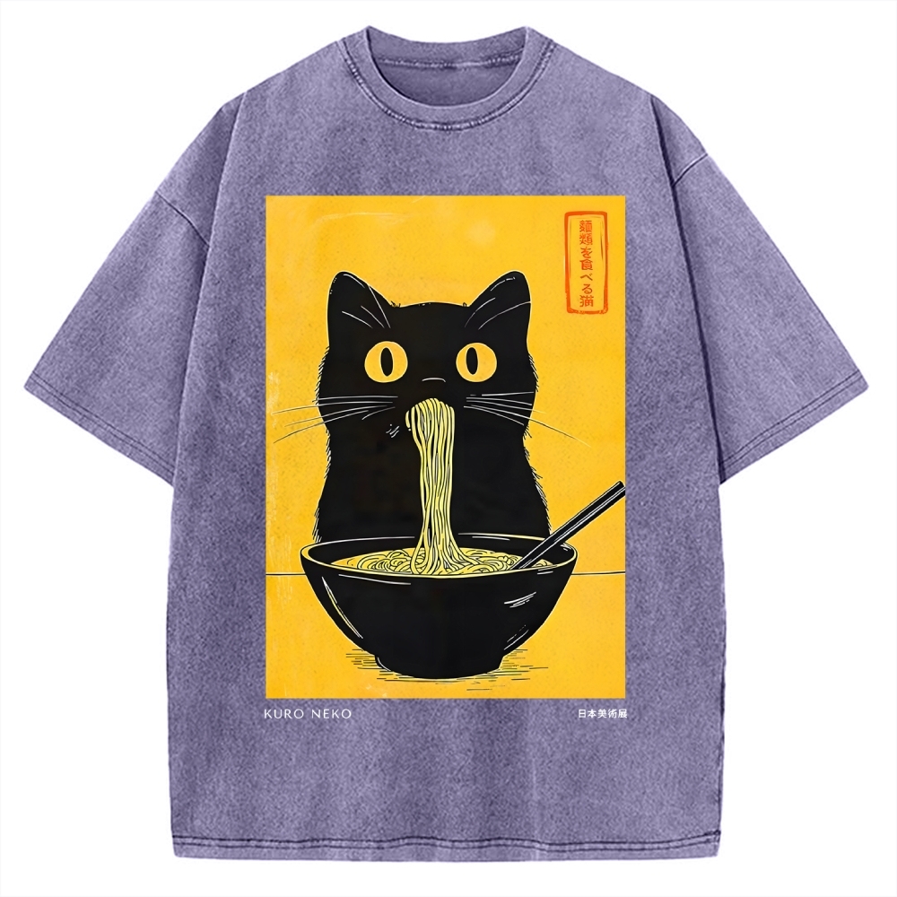 Ramen Cat Japanese Art Vintage Washed T-shirt