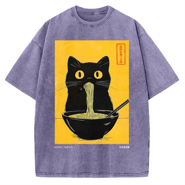 Ramen Cat Japanese Art Vintage Washed T-shirt