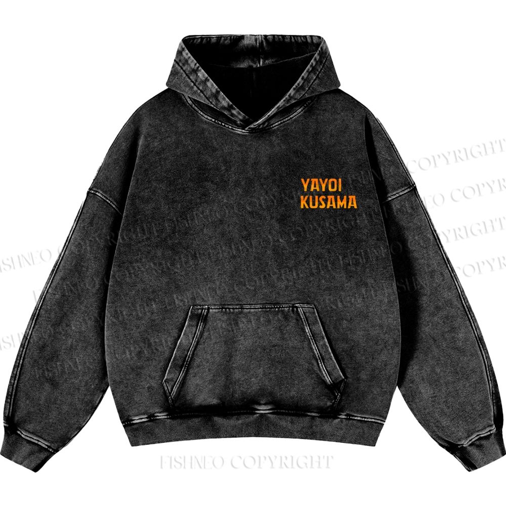 Unisex Casual Japanese Yayoi Kusama Cat Printed Washed Hoodie