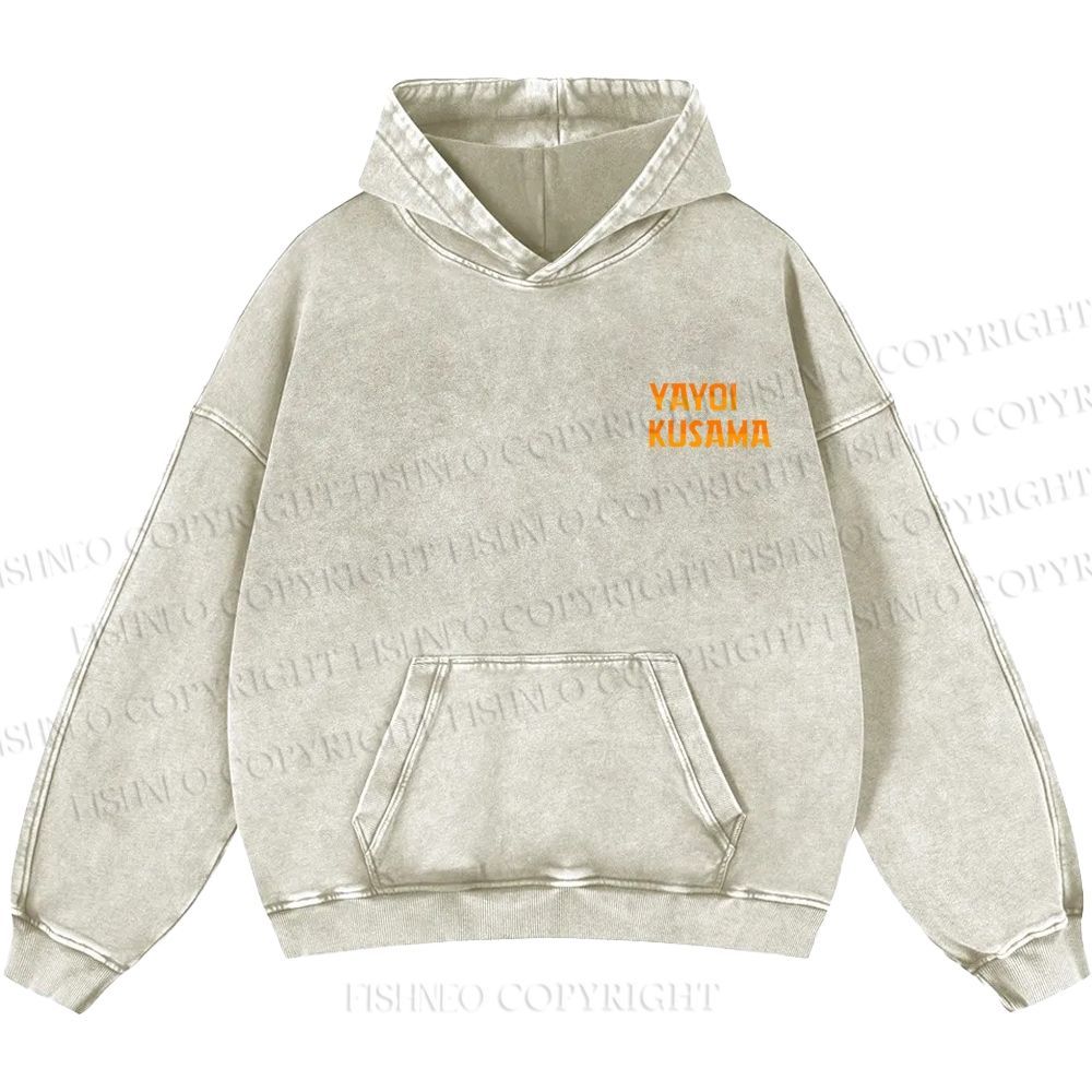 Unisex Casual Japanese Yayoi Kusama Cat Printed Washed Hoodie