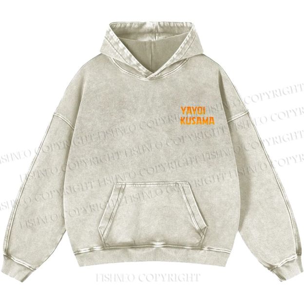 Unisex Casual Japanese Yayoi Kusama Cat Printed Washed Hoodie