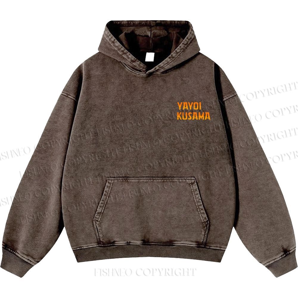 Unisex Casual Japanese Yayoi Kusama Cat Printed Washed Hoodie