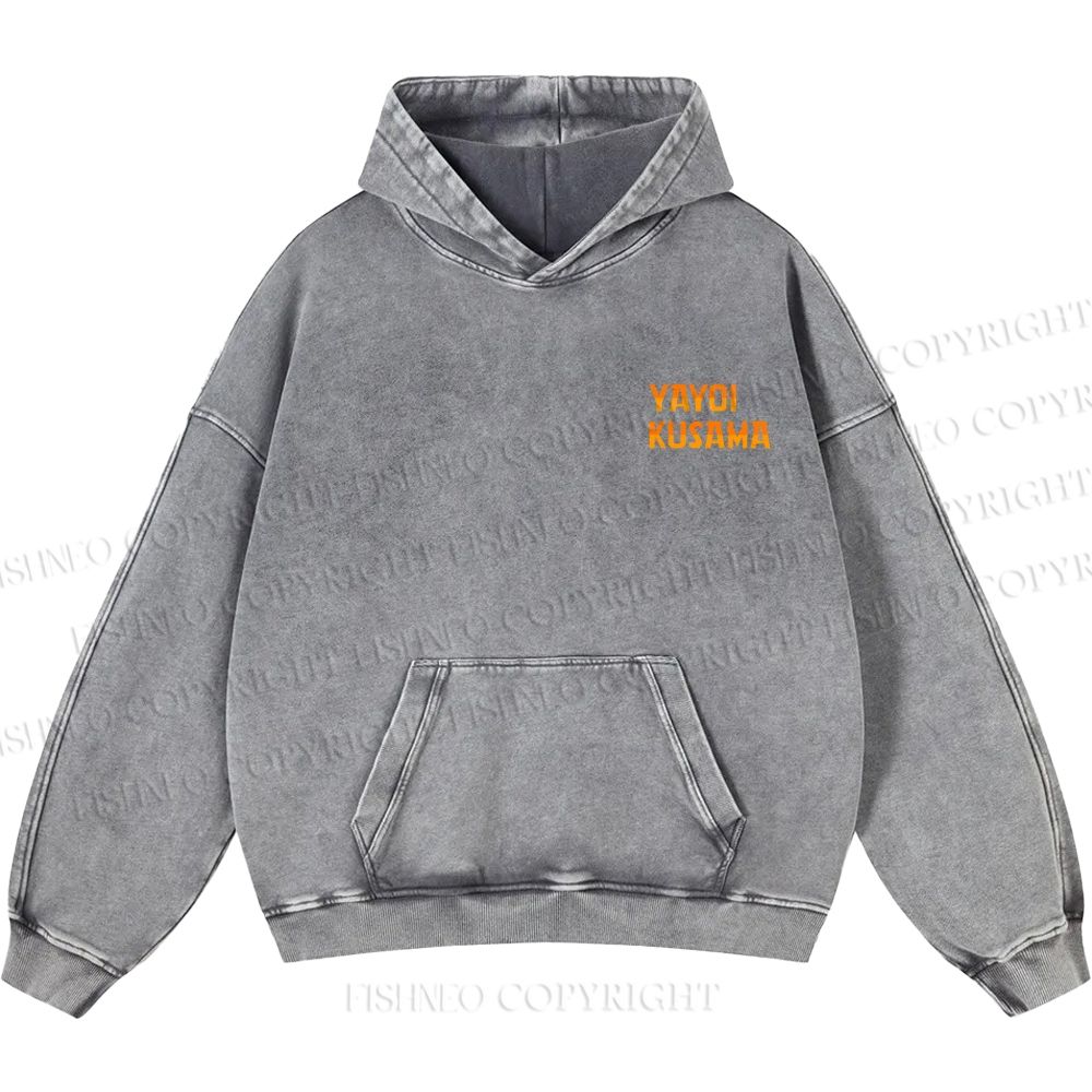 Unisex Casual Japanese Yayoi Kusama Cat Printed Washed Hoodie