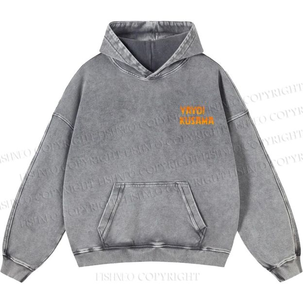 Unisex Casual Japanese Yayoi Kusama Cat Printed Washed Hoodie