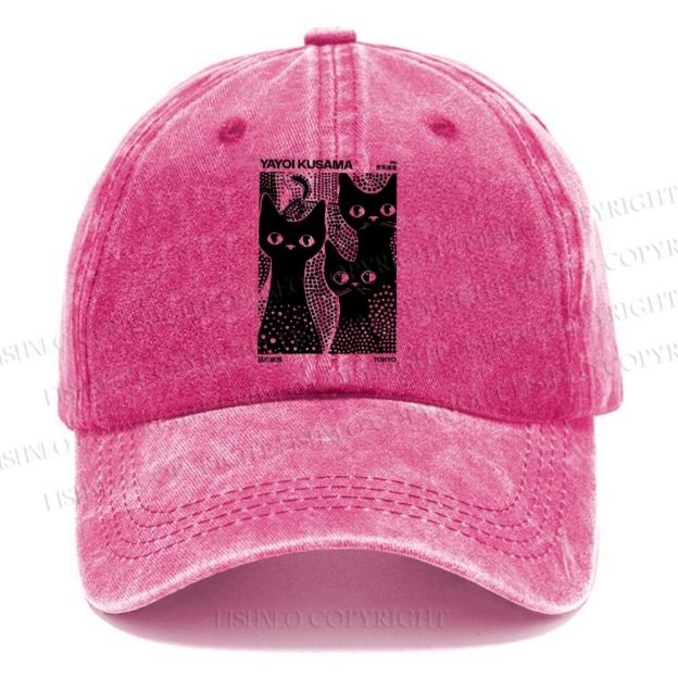 Unisex Vintage Japanese Yayoi Kusama Black Cat Casual Washed Cap