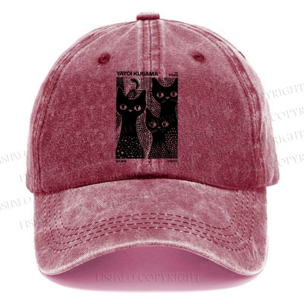 Unisex Vintage Japanese Yayoi Kusama Black Cat Casual Washed Cap