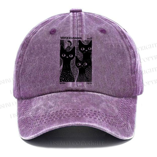 Unisex Vintage Japanese Yayoi Kusama Black Cat Casual Washed Cap