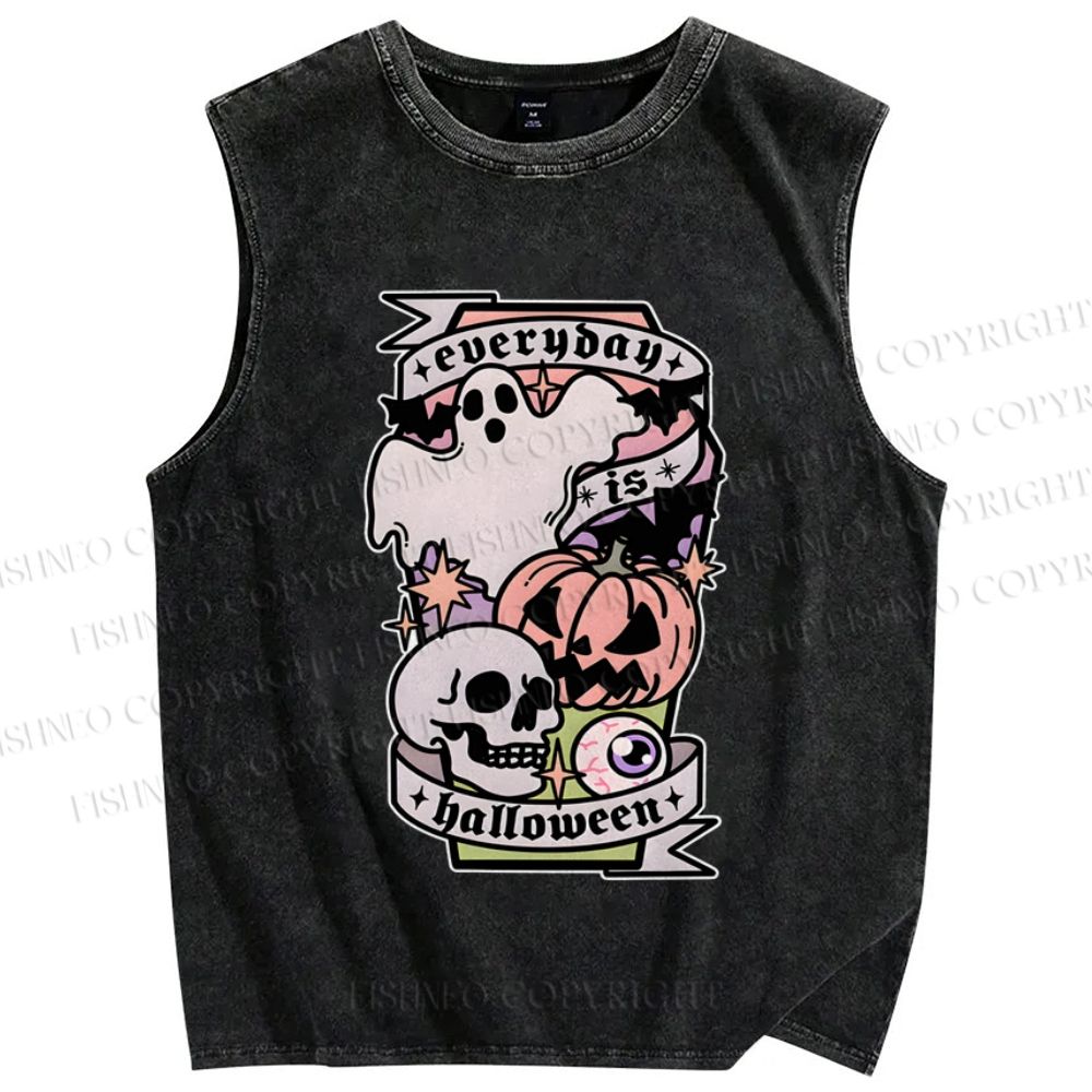 Unisex Ghost Skull Pumpkin Everybody Is Halloween Printed Washed Tank Top