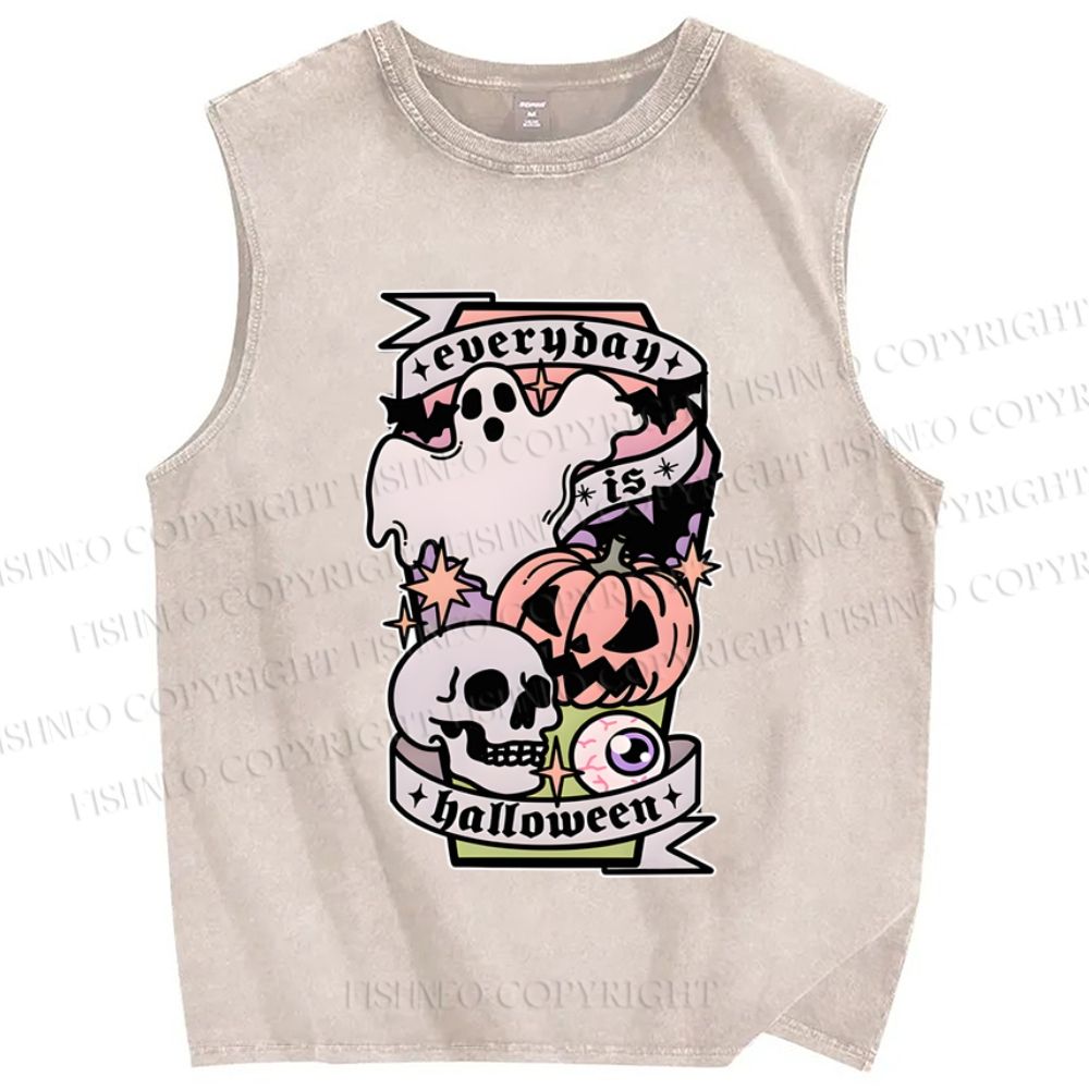 Unisex Ghost Skull Pumpkin Everybody Is Halloween Printed Washed Tank Top