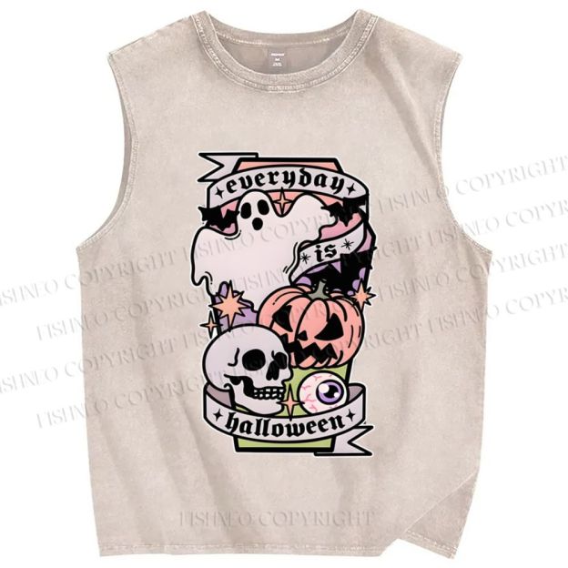 Unisex Ghost Skull Pumpkin Everybody Is Halloween Printed Washed Tank Top