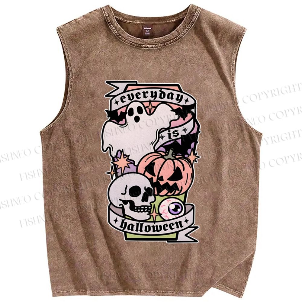 Unisex Ghost Skull Pumpkin Everybody Is Halloween Printed Washed Tank Top